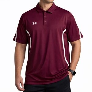 Under Armour Mens Large Maroon Burgundy White Accent Performance Polo Shirt L